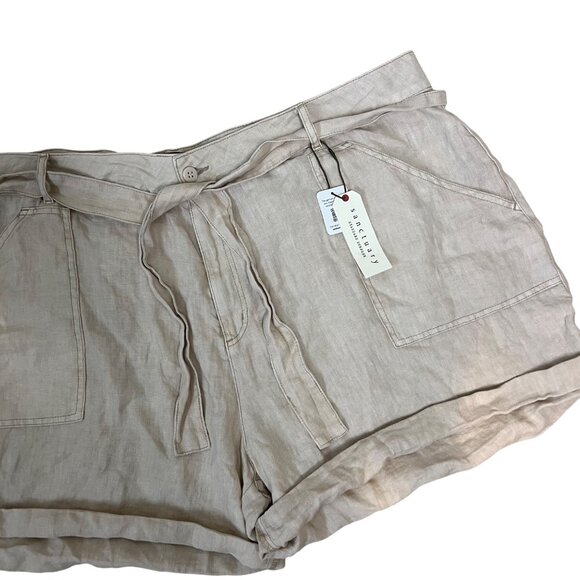 Sanctuary Standard Surplus 100% Linen Shorts Plus Size 24W Beige Khaki NWT - Picture 3 of 7